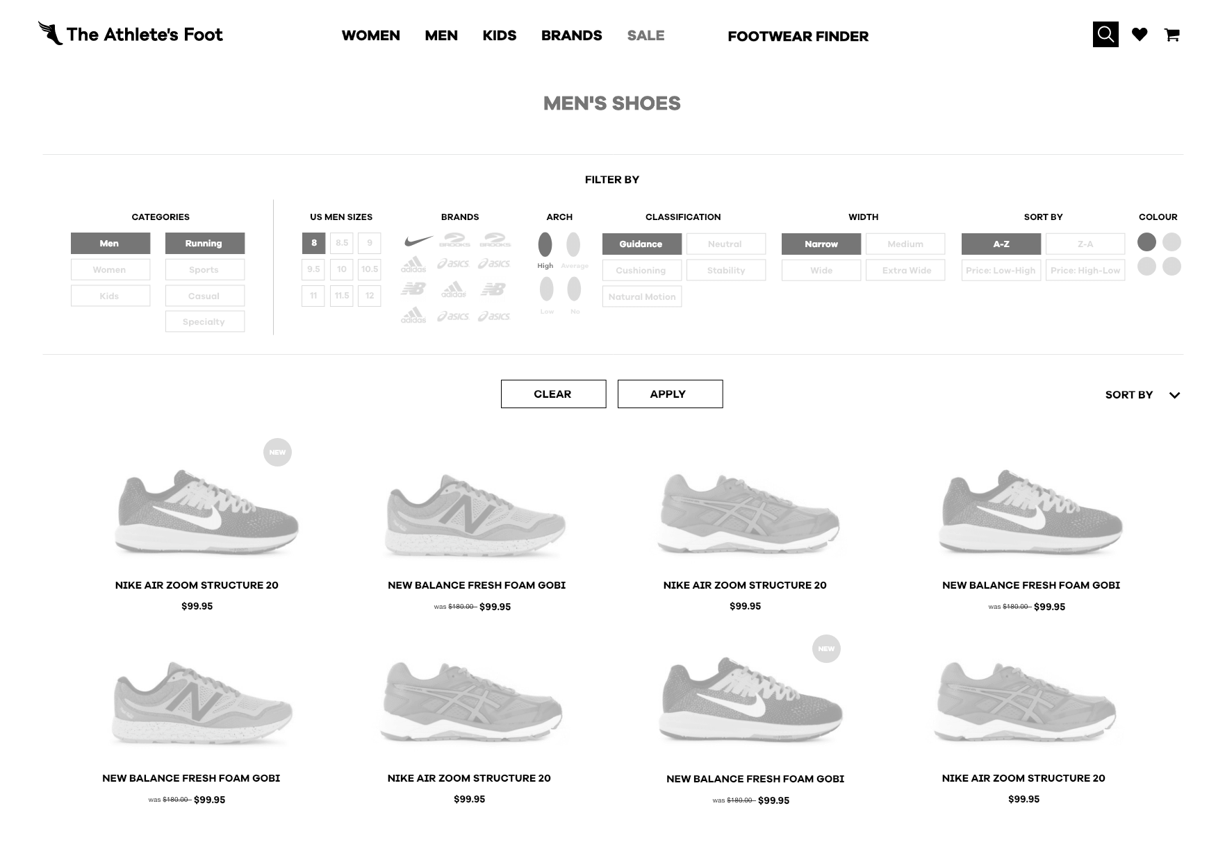 The Athletes Foot filter-by during